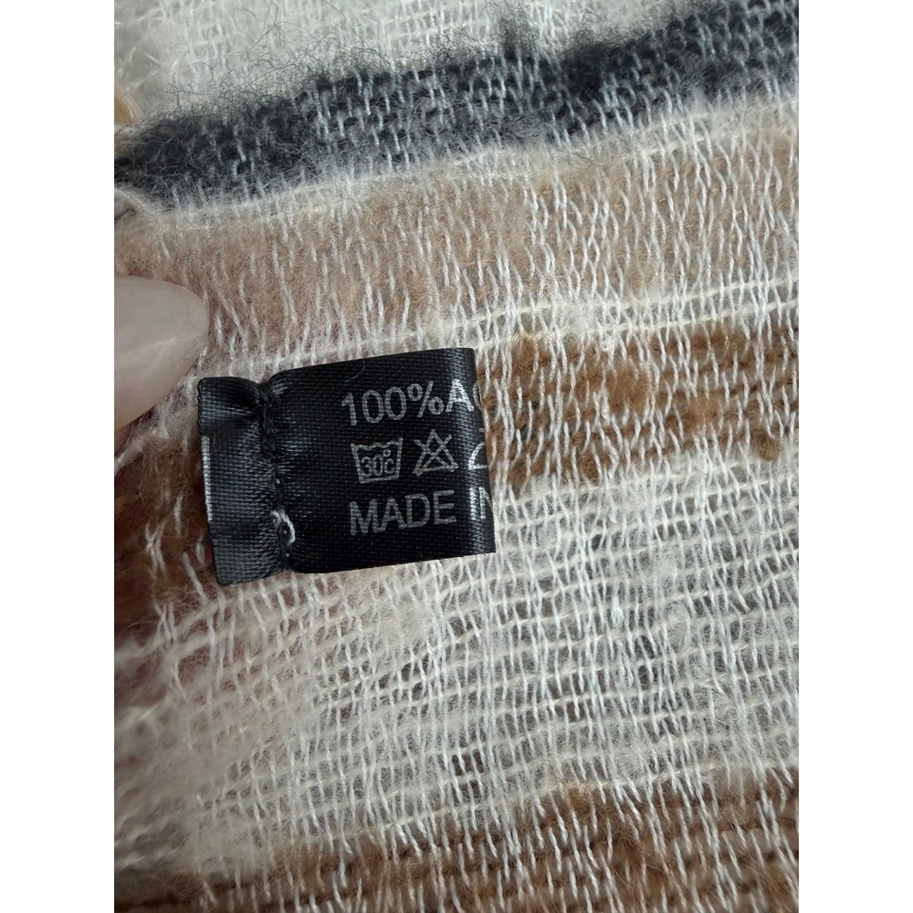 Boho Striped Lightweight Scarf Shawl Fringe‎ Neutral Wrap - Picture 3 of 6